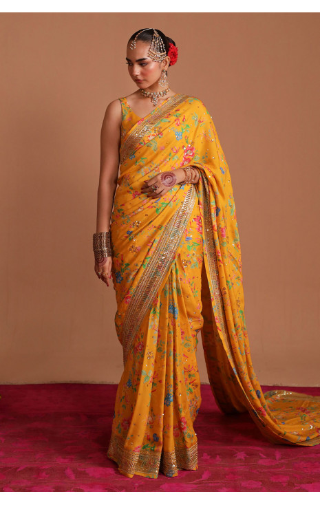 Printed Mustard Saree